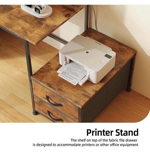 128cm Desk with Fabric File Cabinet, Computer Desk with Shelves and Drawers