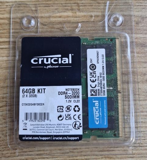 Crucial Ram - Ddr4 - Kit - 64 Gb: 2 X 32 Gb - So-dimm 260-pin - 3200 Mhz / Pc4-25600