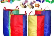 Sports Day Kit Outdoor Games Potato Sack Race Bags for Kids Adults Family, Egg and Spoon Race, 3 Legged Race Bands, Outside Backyard Field Day Birthday Party Games