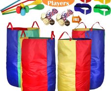 Sports Day Kit Outdoor Games Potato Sack Race Bags for Kids Adults Family, Egg and Spoon Race, 3 Legged Race Bands, Outside Backyard Field Day Birthday Party Games