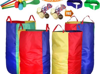 Sports Day Kit Outdoor Games Potato Sack Race Bags for Kids Adults Family, Egg and Spoon Race, 3 Legged Race Bands, Outside Backyard Field Day Birthday Party Games