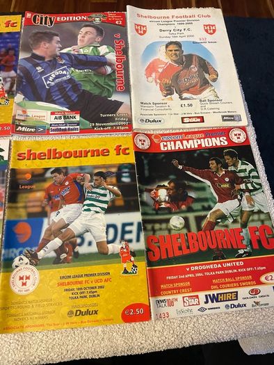 League of Ireland soccer programmes mostly Shelbourne any 5 for 10 euro
