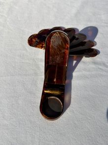 Rare 1920s Flapper Fan Compact - Tortoiseshell Celluloid Purse Clip with Lipstick & Powder Mirror - Art Deco Vanity