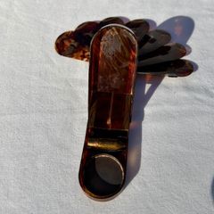 Rare 1920s Flapper Fan Compact - Tortoiseshell Celluloid Purse Clip with Lipstick & Powder Mirror - Art Deco Vanity