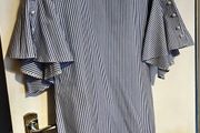 Pinstripe dress with bell sleeves and pearl buttons UK10