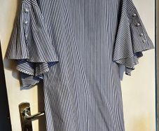 Pinstripe dress with bell sleeves and pearl buttons UK10