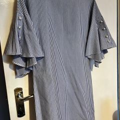 Pinstripe dress with bell sleeves and pearl buttons UK10