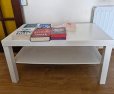 coffee table, books