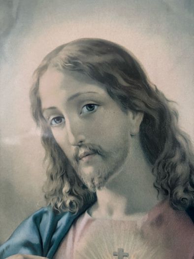 Vintage Framed Devotional Print of the Sacred Heart of Jesus