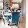 Grey marble dining table and 6 blue suede chairs Image 3