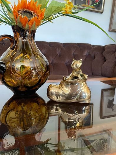 Vintage MCM Solid Brass Small Kitty Cat in a Boot Whimsical Sculpture