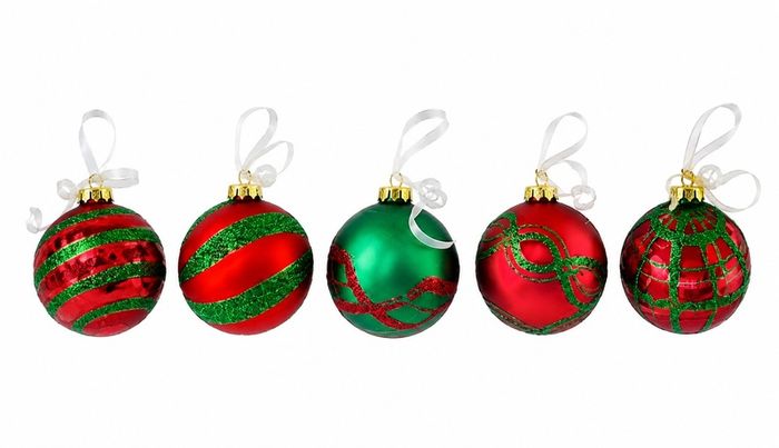 Red & Green Christmas Baubles - Set of 5