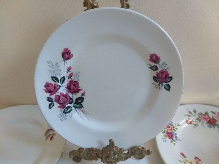 Lovely Mix and Match Set of Nine Vintage Shabby Chic Floral Tea Plates by Arklow Pottery, Carrigaline Pottery and Alfred Meakin