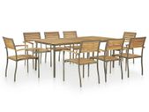 9 Piece Outdoor Dining Set Solid Acacia Wood and Steel