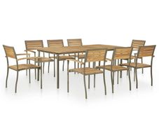 9 Piece Outdoor Dining Set Solid Acacia Wood and Steel