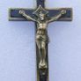 Antique Cross Pendant 1800s Brass and Wood Crucifix 4" Image 2