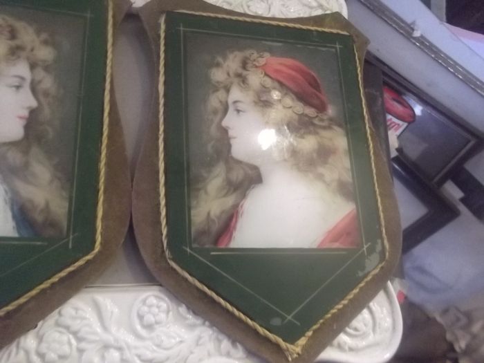 2 antiques pictures of of two ladies  c 1900