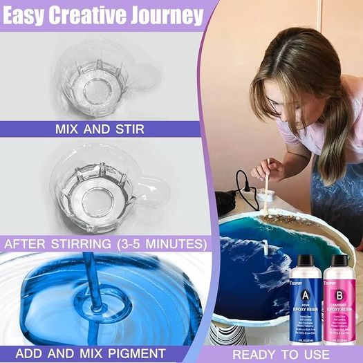Resin Crystal Clear Kit -16oz /474ml Casting Resin for Jewellery DIY Art Resin Coating Easy Cast Epoxy, with Instructions/Bonus Sticks/Graduated Cups/Beak Cover/Dropper/Gloves