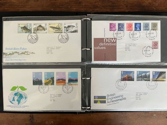 Collection of  81 UK First Day Cover stamps 1980 to 1986 in album plus 10 extra pages