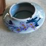 Ceramic ashtray with floral design - Decorative Feng Shui ash holder,  blue with hand-painted purple flowers for home and office. Image 8