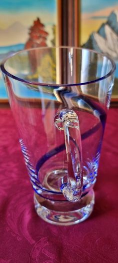 Antique Kilkenny Cobalt Blue Swirl Glass Large Footed Water Jug /Pitcher