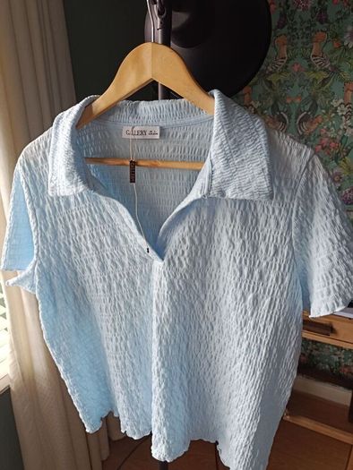 ladies blue crinkles short sleeve shirt