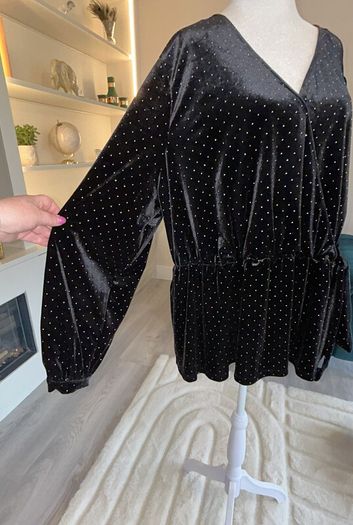 Brand-New Ladies Black & Gold Long Sleeved peplum Faux Wrap Top from Marks & Spencer