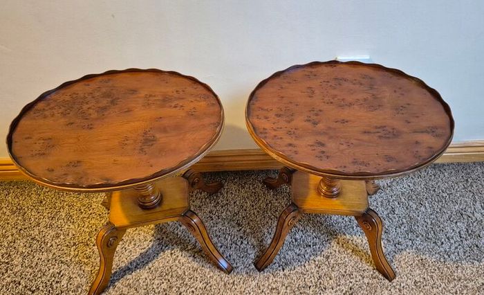 Pair of Antique Style Burr Yew Wood Wine Tables