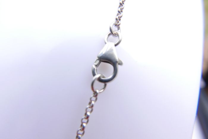 Sterling Silver 925 Chain Necklace With Resin Silver Mounted Flower Pendant Hallmark Length 16,5" - 5,94g