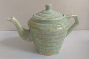 Stunning Art Deco 'Windsor Step' Shaped Teapot by Wade Heath, with a Stunning Rare Mottled Mint Green Glaze, Circa 1930+