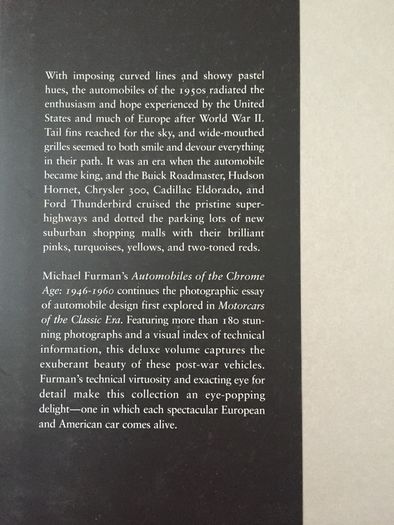 Automobiles of the Chrome Age 1946-1960, hard back book. Michael Furman