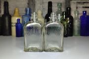 388 - Set of 2 Vintage Clear Glass Embossed Letters Decorative Collectible Perfume Bottles