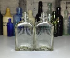 388 - Set of 2 Vintage Clear Glass Embossed Letters Decorative Collectible Perfume Bottles