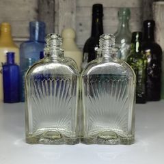 388 - Set of 2 Vintage Clear Glass Embossed Letters Decorative Collectible Perfume Bottles