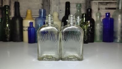 388 - Set of 2 Vintage Clear Glass Embossed Letters Decorative Collectible Perfume Bottles