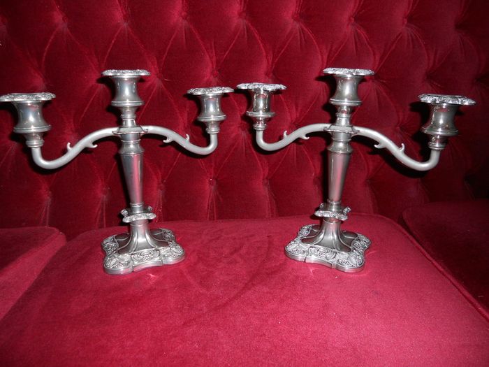 Antique Ornamental Candel Holders, 2 Large Silver Plated  Triple Candle Holders