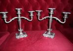 Antique Ornamental Candel Holders, 2 Large Silver Plated  Triple Candle Holders