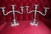 Antique Ornamental Candel Holders, 2 Large Silver Plated  Triple Candle Holders