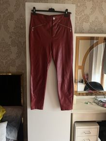 Zara Red  Leatherette Trousers Size 14