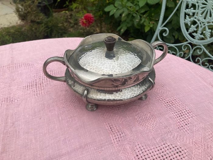 Pewter sugar bowl with glass insert