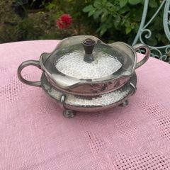 Pewter sugar bowl with glass insert