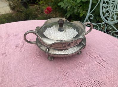 Pewter sugar bowl with glass insert