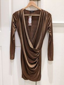 Boohoo Slinky Drape Front Sleeve Dress