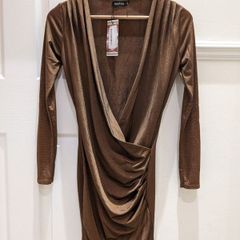 Boohoo Slinky Drape Front Sleeve Dress