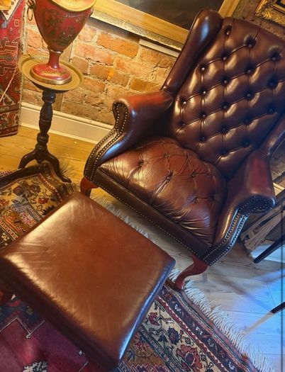 Beautiful Leather Armchair & Footstool