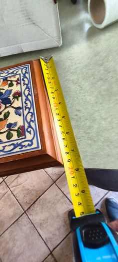 Vintage French Wood and Ceramic Tile Trivet, Floral Ceramic Hot Pot Stand