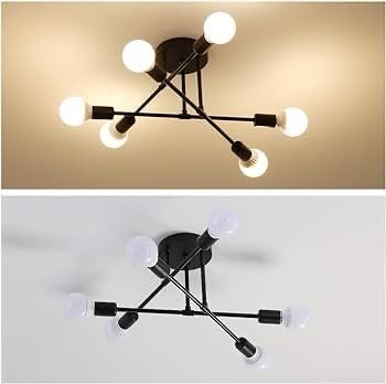 NEW SALE | Chandelier Light, 6 Lights Industrial Semi Flush Mount Ceiling Lamp, Vintage Chandelier Lighting for Living Room Bedroom Kitchen Dining Room Hallway E27