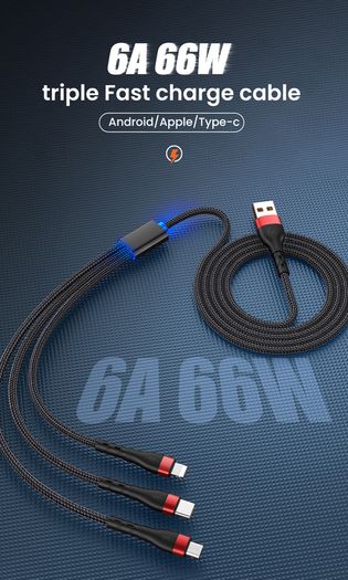 3in1 Super Charging Micro USB Type-C Lightning Fast Charger Cable Multi Port For Samsung and Apple