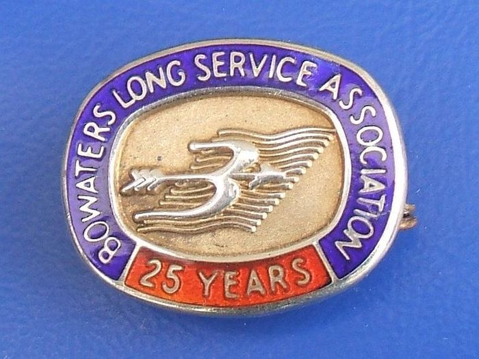 BOWATERS PAPER MILLS (hallmarked solid silver) - a vintage 25 Years Long Service enamel badge