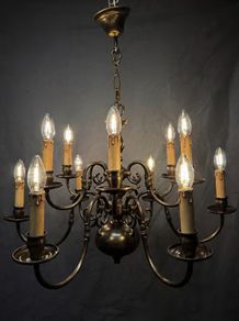 Flemish Brass Two Tier Twelve Branch Chandelier